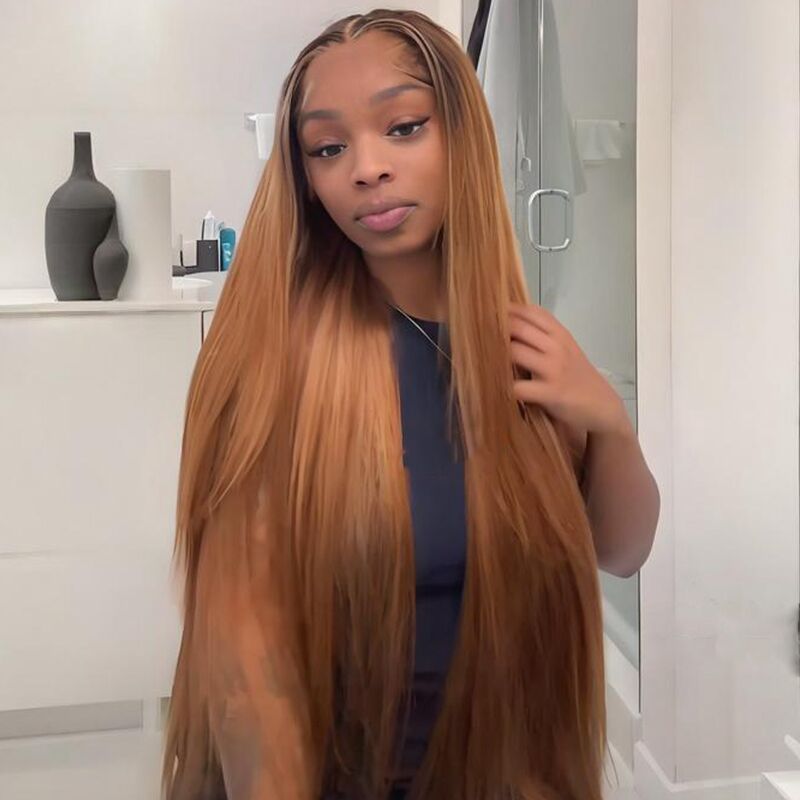 SWAY Caramel Brown With Dark Roots 13x4 Lace Front Virgin Human Hair Wigs