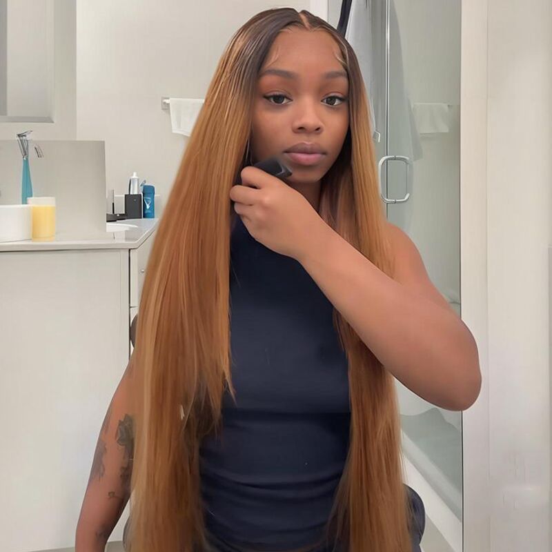 SWAY Caramel Brown With Dark Roots 13x4 Lace Front Virgin Human Hair Wigs