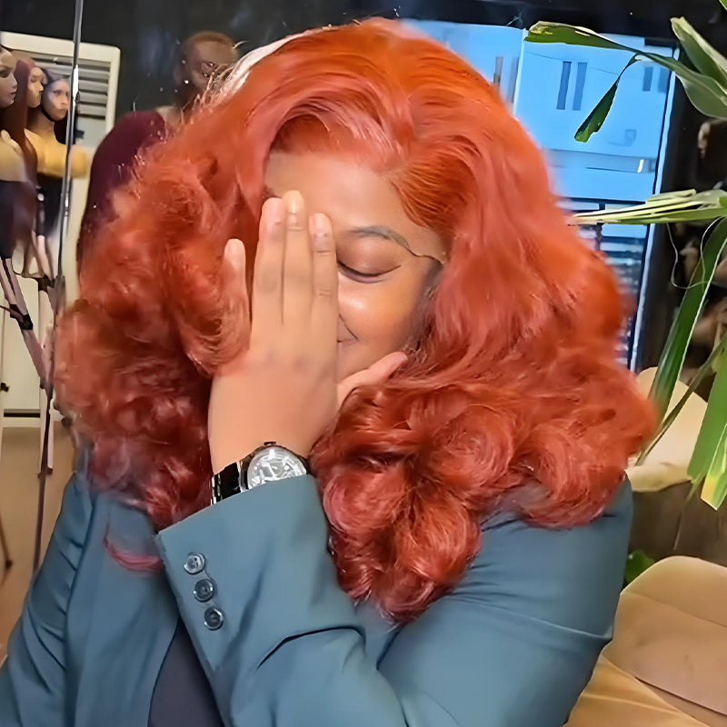 SWAY Copper Orange Red Fluffy Wavy 13x4 Lace Front Human Hair Wigs