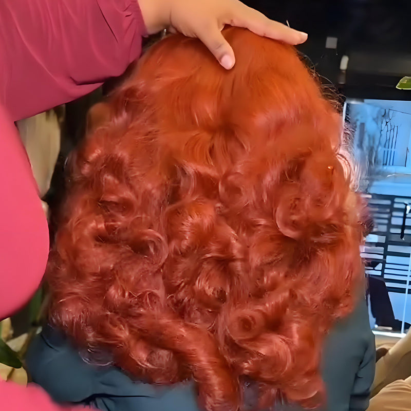 SWAY Copper Orange Red Fluffy Wavy 13x4 Lace Front Human Hair Wigs