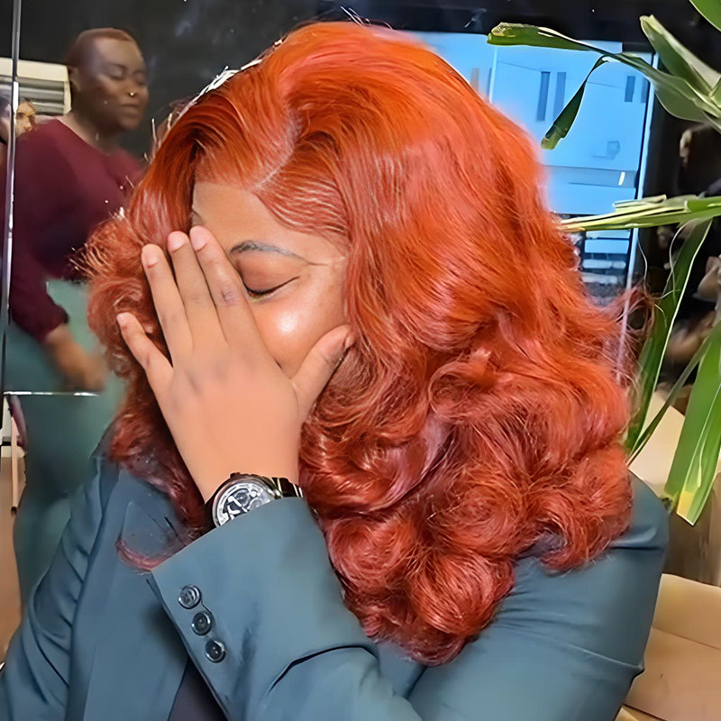 SWAY Copper Orange Red Fluffy Wavy 13x4 Lace Front Human Hair Wigs