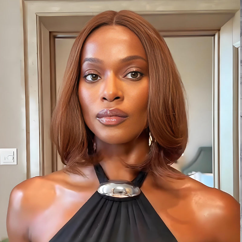 SWAY Elegant Caramel Brown Short Bob Straight 13x4 Lace Front Virgin Human Hair Wig