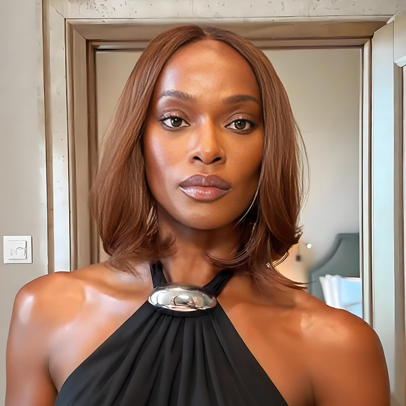 SWAY Elegant Caramel Brown Short Bob Straight 13x4 Lace Front Virgin Human Hair Wig