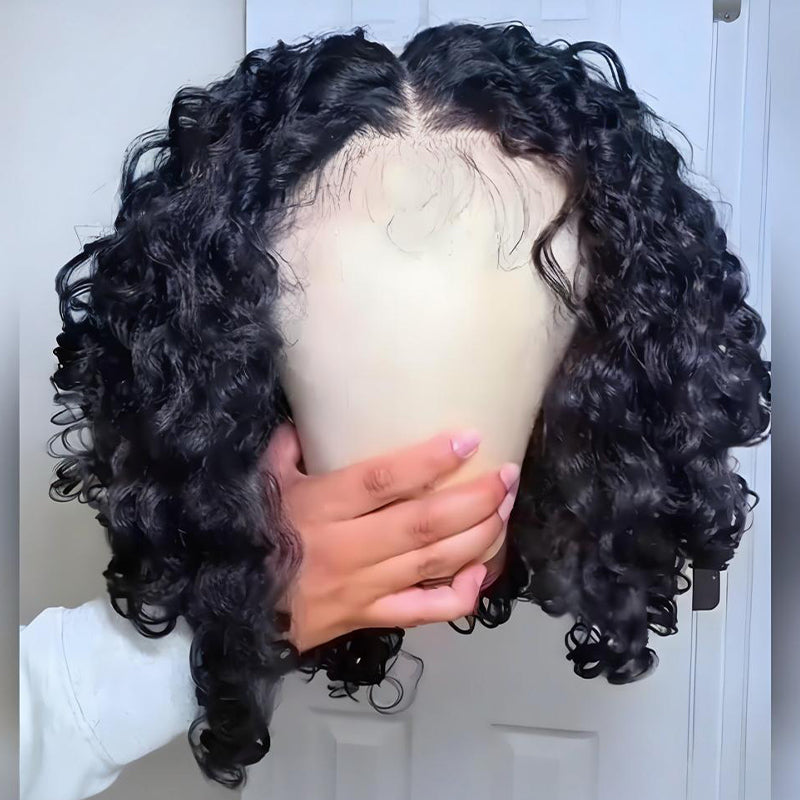 SWAY Elegant Short Bob Loose Water Wave Curls 13x4 Lace Front Human Hair Wigs