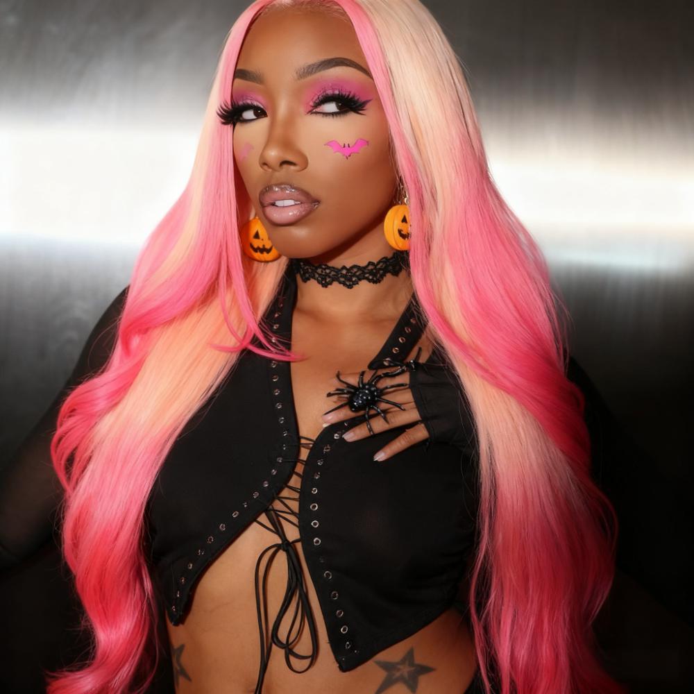 SWAY Halloween Cosplay 200 Density Ombre Blonde Pink 13x4 HD Lace Front Virgin Human Hair Wigs