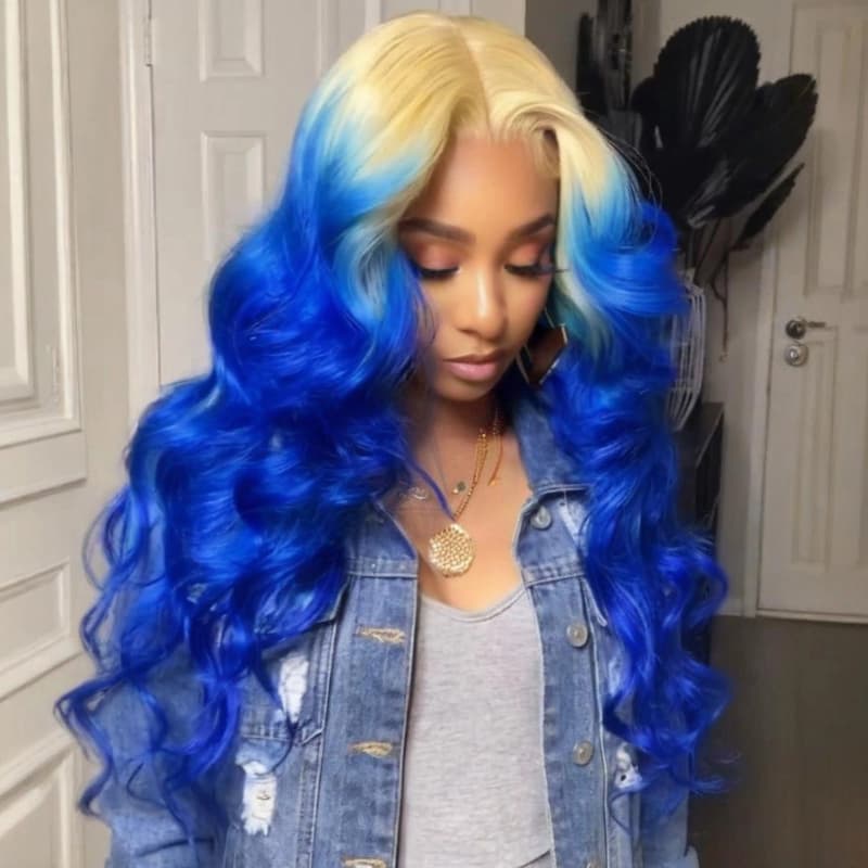 SWAY Ombre 613 Blonde Blue 13x4 Lace Front Virgin Human Hair Wigs