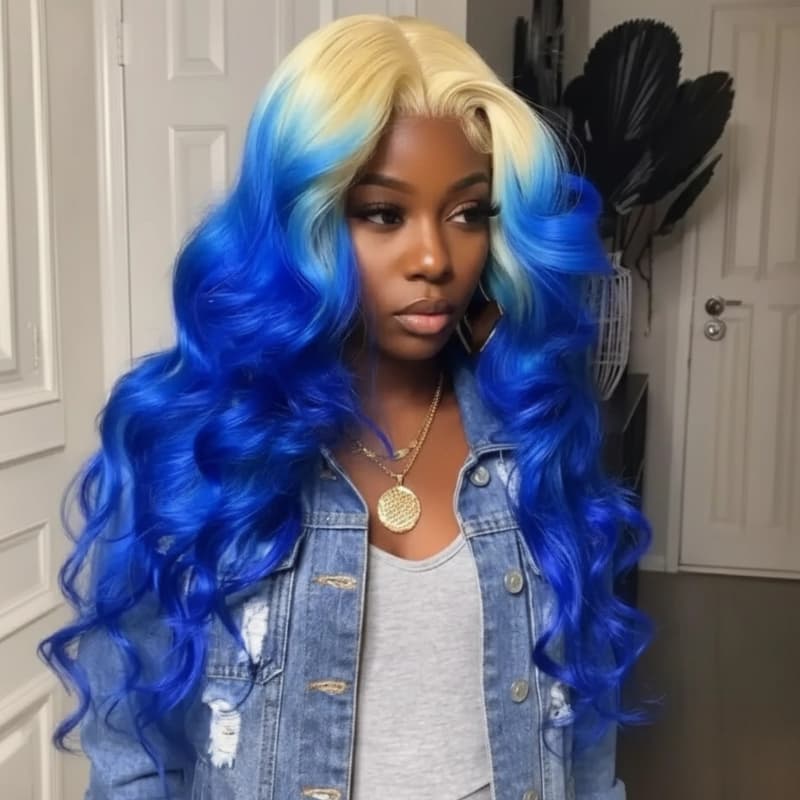 SWAY Ombre 613 Blonde Blue 13x4 Lace Front Virgin Human Hair Wigs