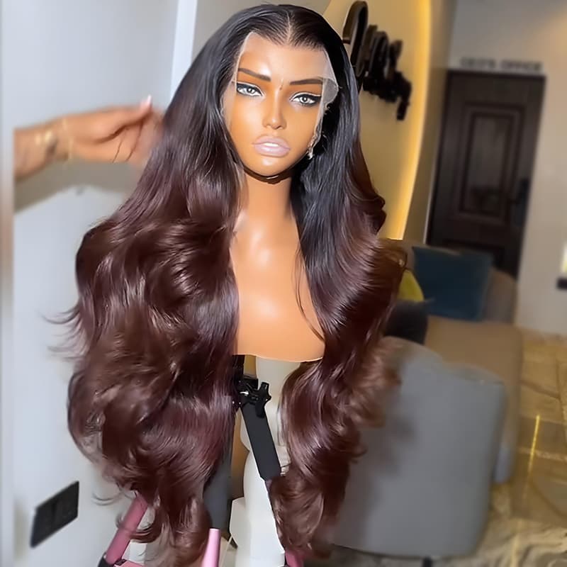 SWAY Ombre Black Brown 13x4 HD Lace Front Virgin Wavy Human Hair Wigs