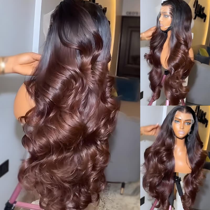SWAY Ombre Black Brown 13x4 HD Lace Front Virgin Wavy Human Hair Wigs
