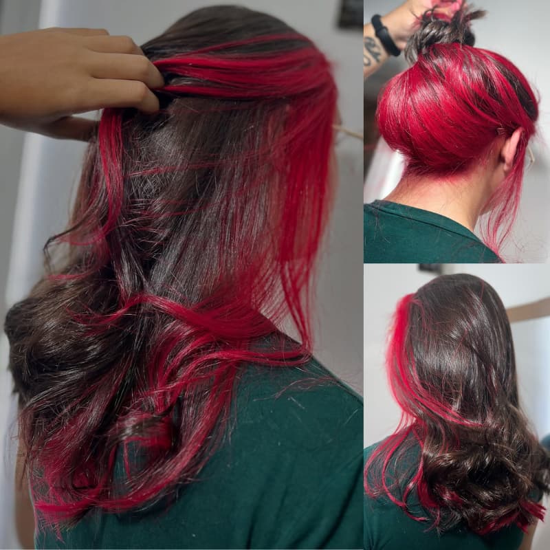 SWAY Peekaboo Dark Brown Hot Pink Streaks 13x4 Lace Front Human Hair Wigs