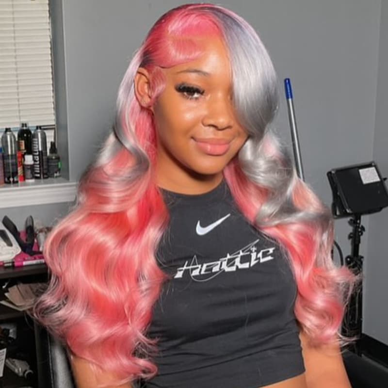 SWAY Peekaboo Gray Pink Two Tones 13x4 HD Lace Front Human Wig