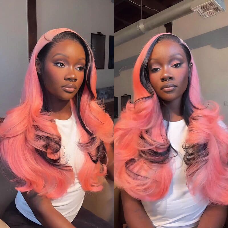SWAY Pink With Black Skunk Stripe 13x4 Lace Front Virgin Human Hair Wigs