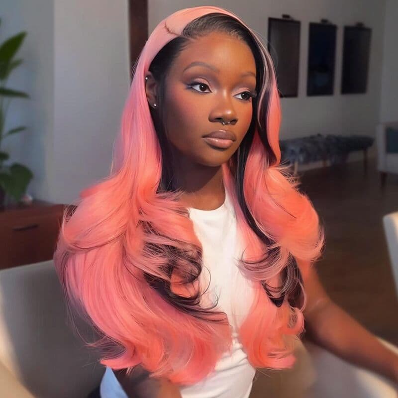 SWAY Pink With Black Skunk Stripe 13x4 Lace Front Virgin Human Hair Wigs