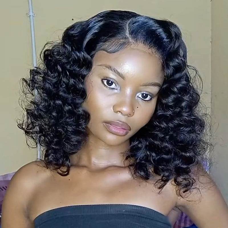 SWAY Short Bob Elegant Tight Loose Curls 13x4 Lace Front Virgin Human Hair Wig