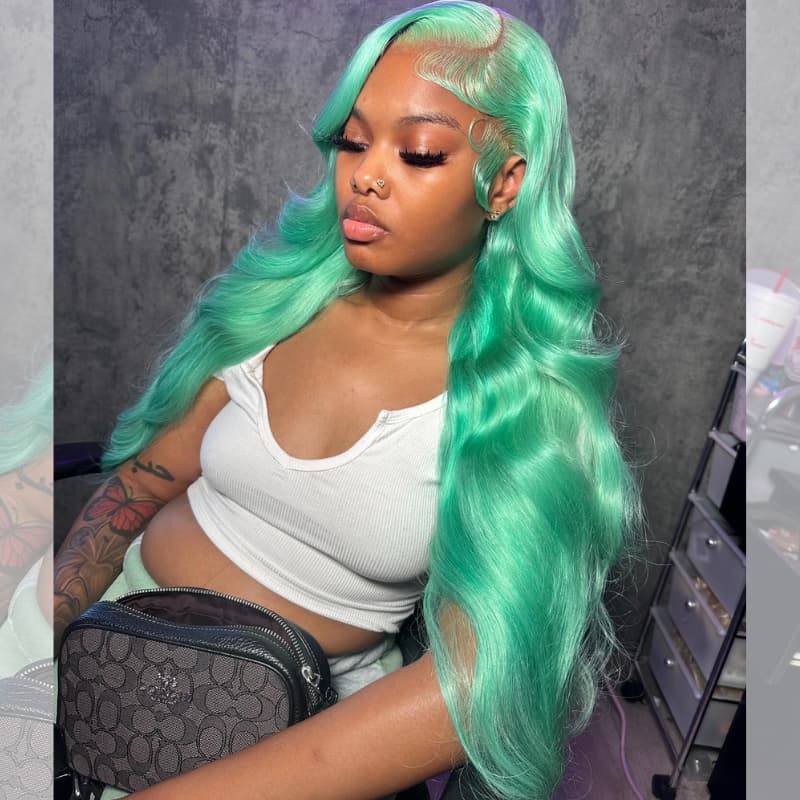 SWAY Silver Gray Pastel Green Wavy 13x4 Lace Front Virgin Human Hair Wigs 200 Density