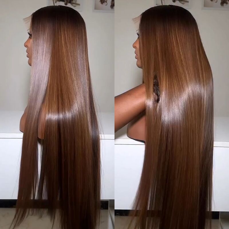 Pelucas de cabello humano SWAY rubio miel con reflejos marrones, 13x4 HD, con encaje frontal