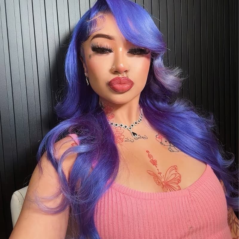SWAY Violet Blue Wavy 13x4 Lace Front Virgin Human Hair Wigs 200 Density