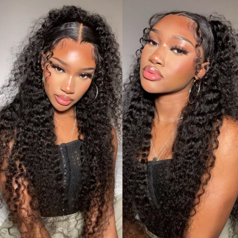SWAY 250 300 Density Deep Curly 13x4 Lace Front Virgin Human Hair Wigs