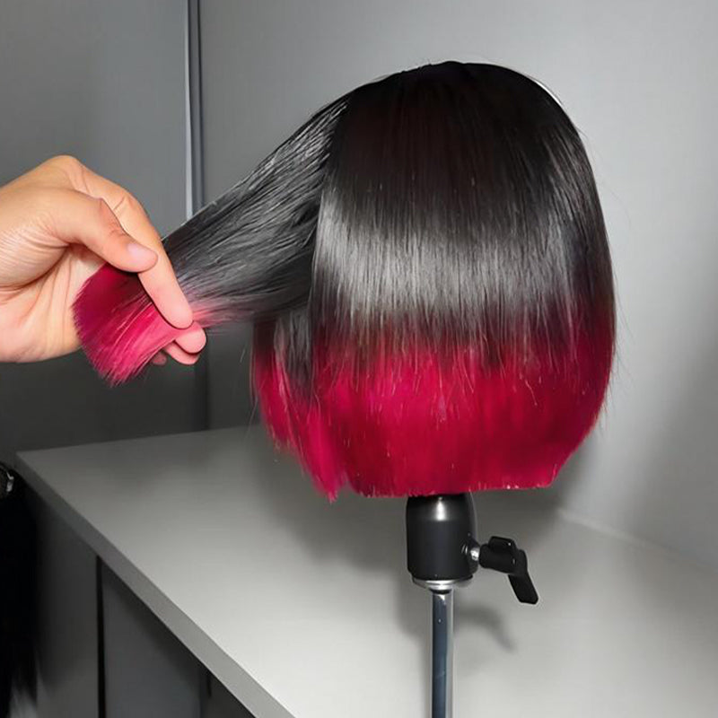 SWAY Short Bob Pixie Cut Ombre Black 99J Red Straight 13x4 Lace Front Human Hair Wigs