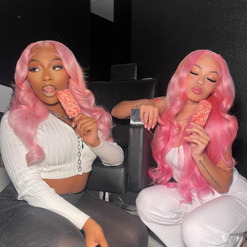 SWAY Soft Pastel Pink 13x4 Lace Front Virgin Remy Human Hair Wigs 200 Density