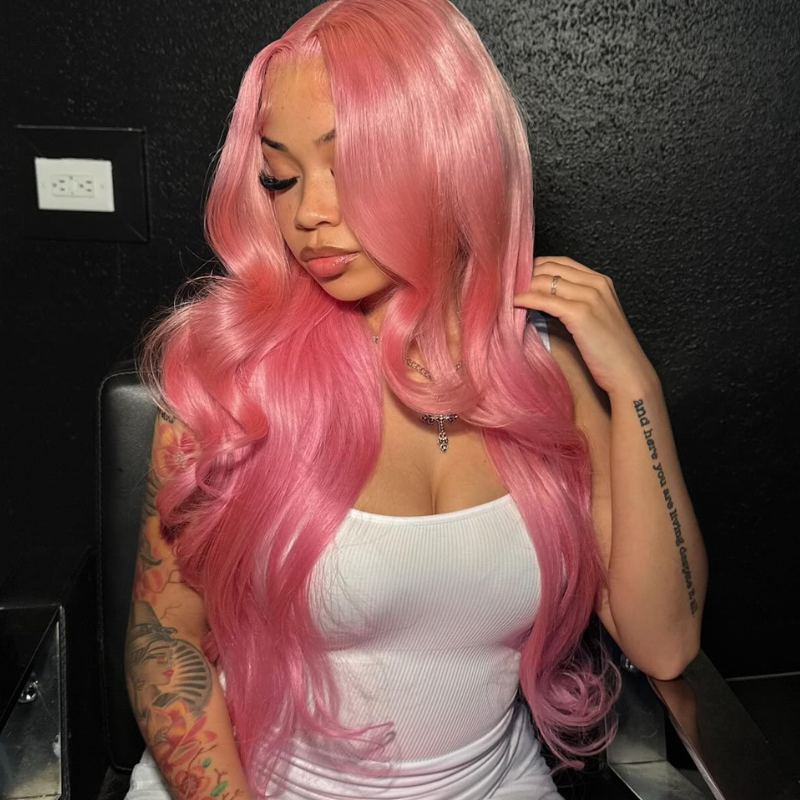 SWAY Soft Pastel Pink 13x4 Lace Front Virgin Remy Human Hair Wigs 200 Density