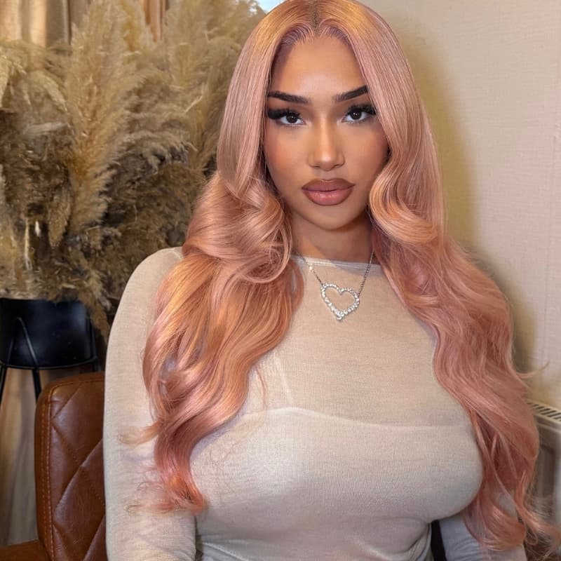 SWAY Soft Rose Blush Pink 13x4 Lace Front Virgin Human Hair Wigs 200 Density