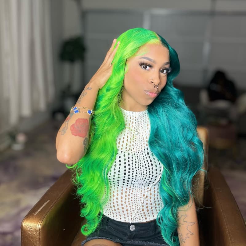 SWAY Split Dye Half Green Half Blue Luxury Summer Beach Vacations 13x4 Lace Front Human Hair Wig