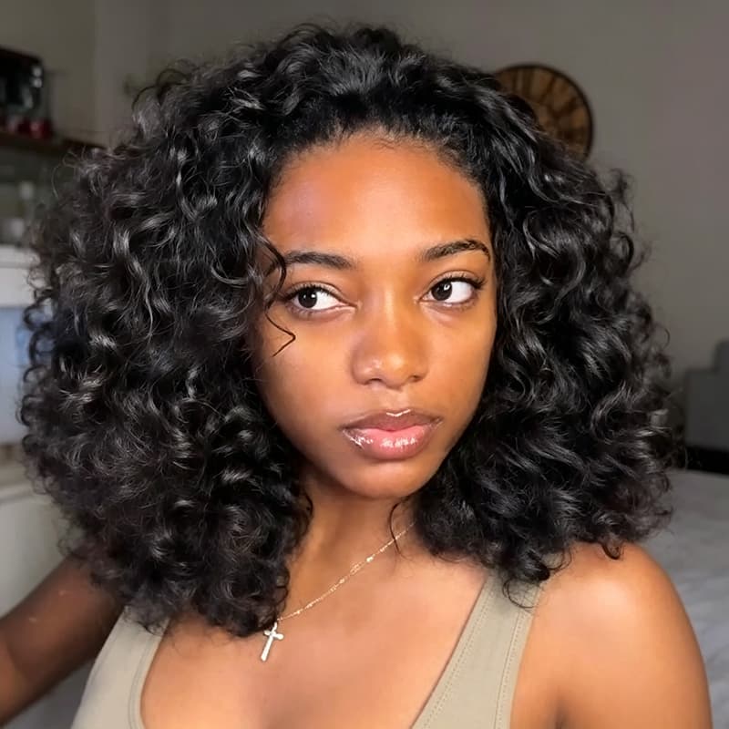 SWAY Springy Corkscrew Defined Curls Short Bob 13x4 Lace Frontal Human Hair Wigs