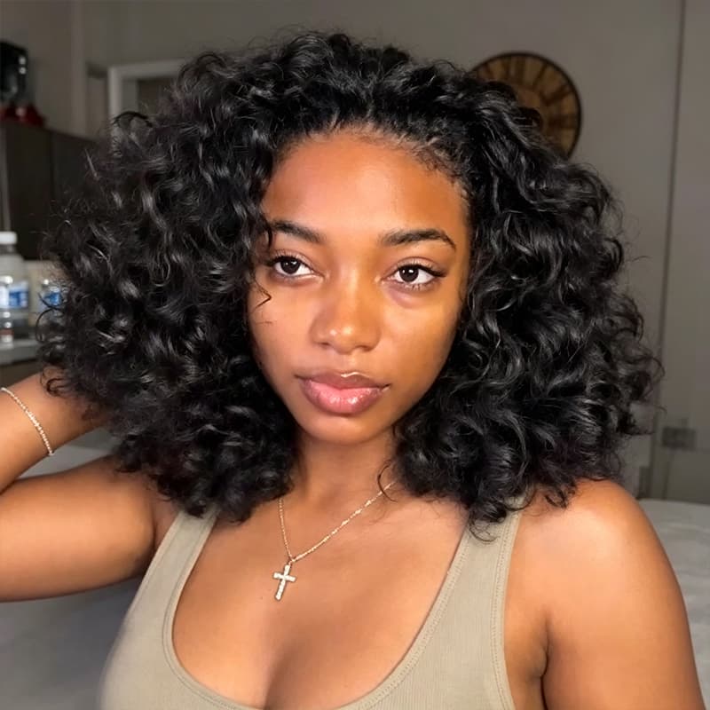 SWAY Springy Corkscrew Defined Curls Short Bob 13x4 Lace Frontal Human Hair Wigs