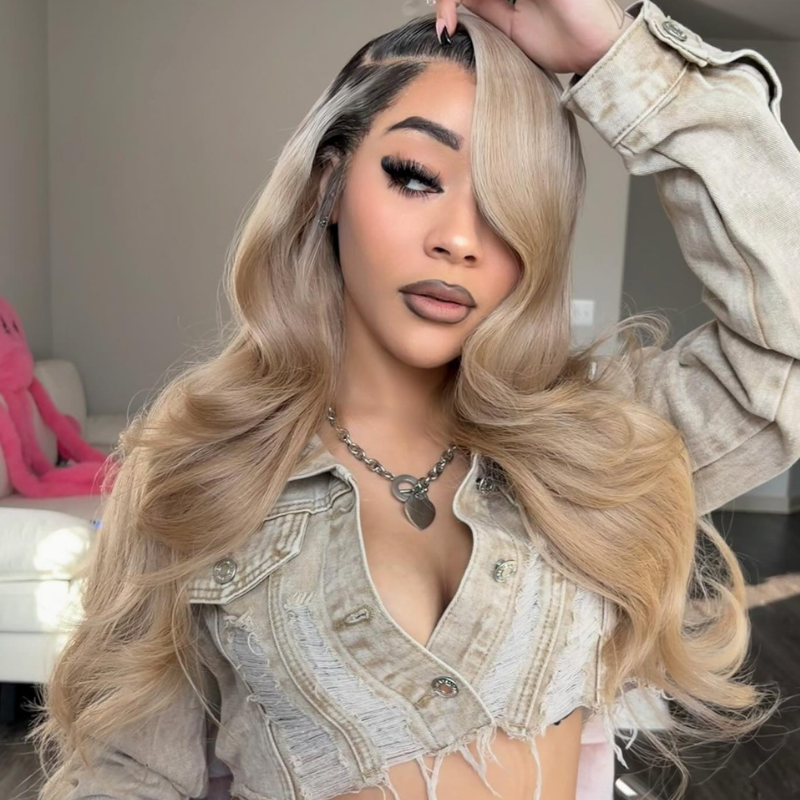 SWAY Strawberry Ash Blonde With Dark Roots 13x4 Lace Front Remy Human Hair Wigs