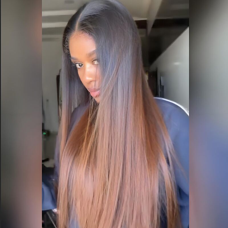 Sway Ombre Black Brown Bone Straight 13x4 HD Lace Front Human Hair Wigs