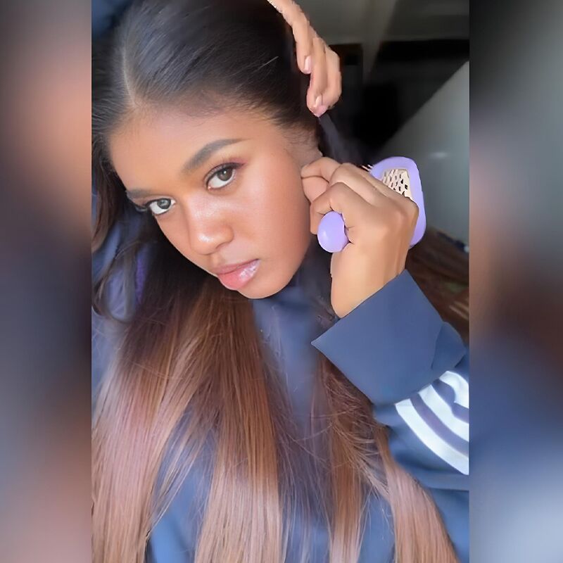 Sway Ombre Black Brown Bone Straight 13x4 HD Lace Front Human Hair Wigs