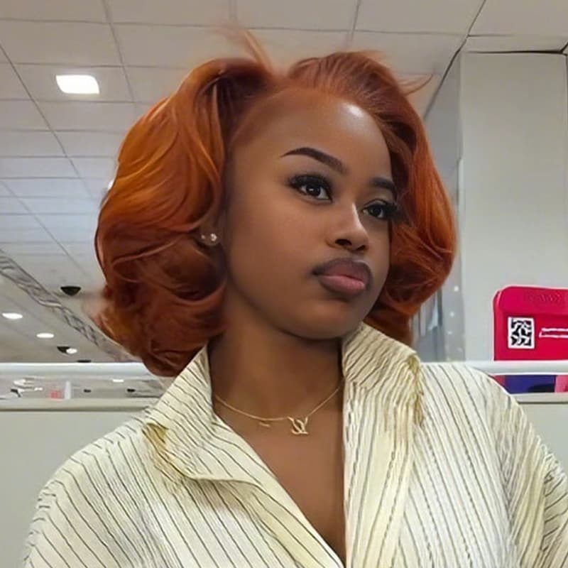 SWAY Vibrant Pumpkin Copper Orange Short Bob Body Wave Curls 13x4 Lace Front Human Hair Wig