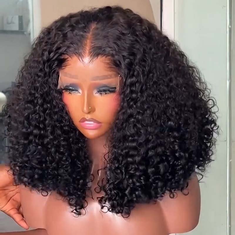 SWAY Voluminous Kinky Curly Shoulder Length Short Bob 13x4 Lace Front Human Hair Wigs