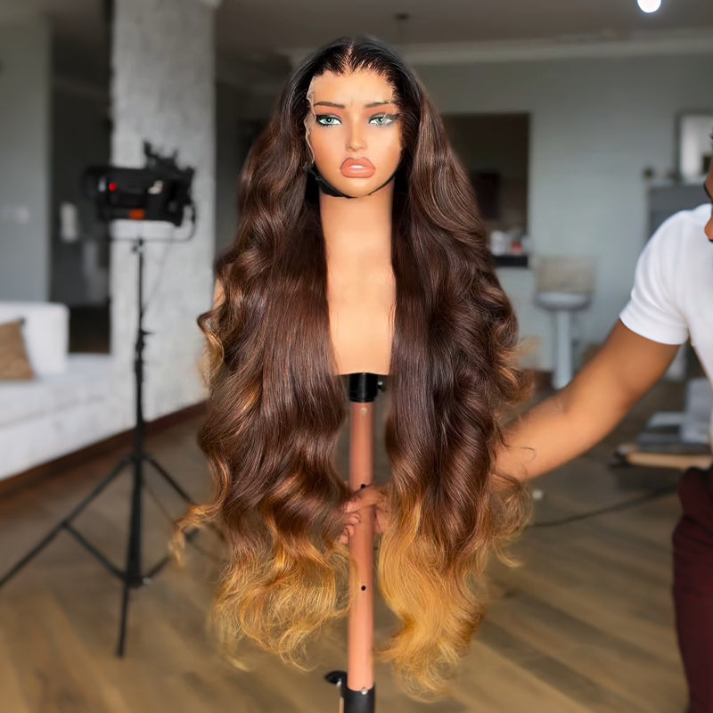 SWAY 250 300 Density Ombre Chocolate Brown Honey Blonde 13x4 Lace Front Human Hair Wigs