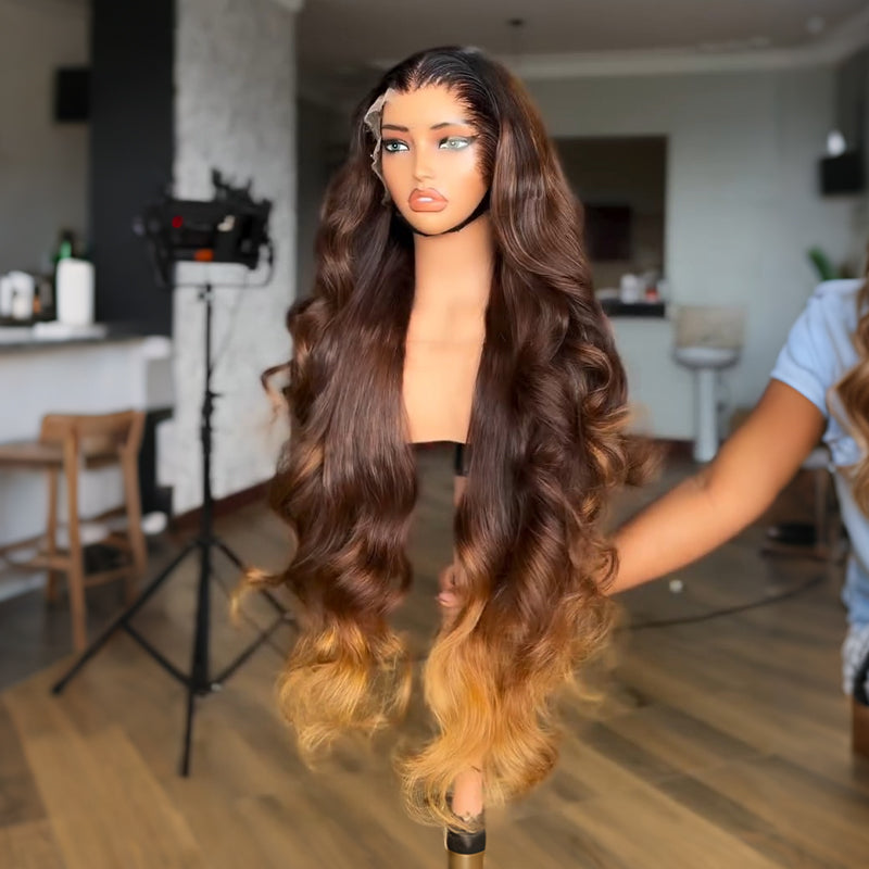 SWAY 250 300 Density Ombre Chocolate Brown Honey Blonde 13x4 Lace Front Human Hair Wigs