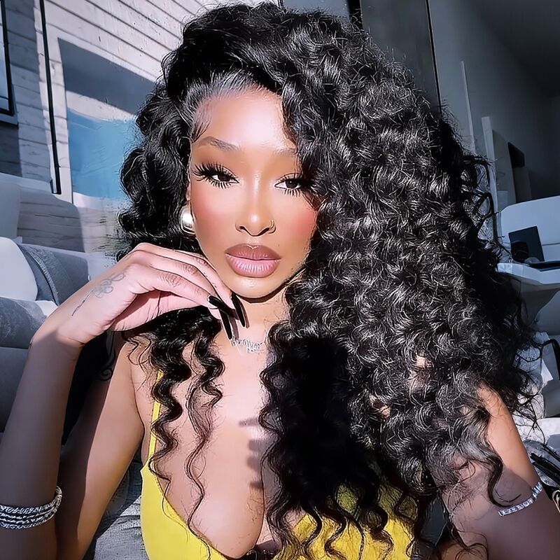 SWAY 250 300 Density Tight Spiral Loose Deep Wave Curls 13X4 Lace Front Human Hair Wigs