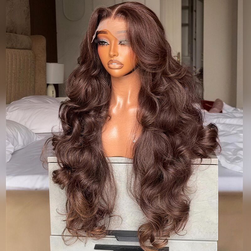 SWAY 300 Density Chestnut Chocolate Brown 13x4 Lace Front Virgin Human Hair Wig