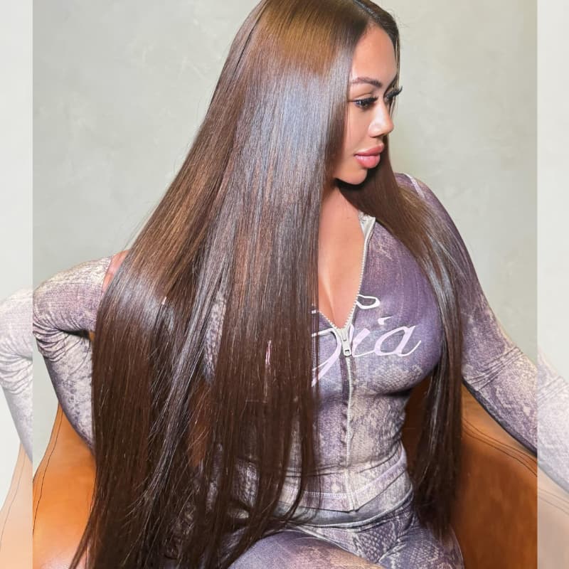 SWAY 300 Density Chocolate Brown Bone Straight 13x4 Lace Front Human Hair Wigs