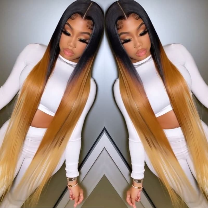 SWAY 30 32 34 36 38 40 42 inch Red Brown Blonde Highlights 13x4 Lace Front Human Hair Wigs