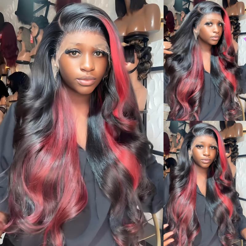 SWAY 30 32 34 36 38 40 inch Red Brown Honey Blonde Highlights 13x4 Lace Front Human Hair Wigs