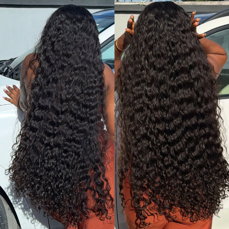 SWAY 42 40 inch Long Knee Length Deep Wave 400 Density Full Thick 13x4 Lace Front Human Hair Wigs