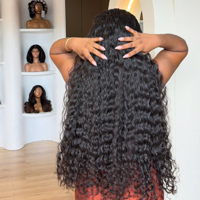 SWAY 42 40 inch Long Knee Length Deep Wave 400 Density Full Thick 13x4 Lace Front Human Hair Wigs