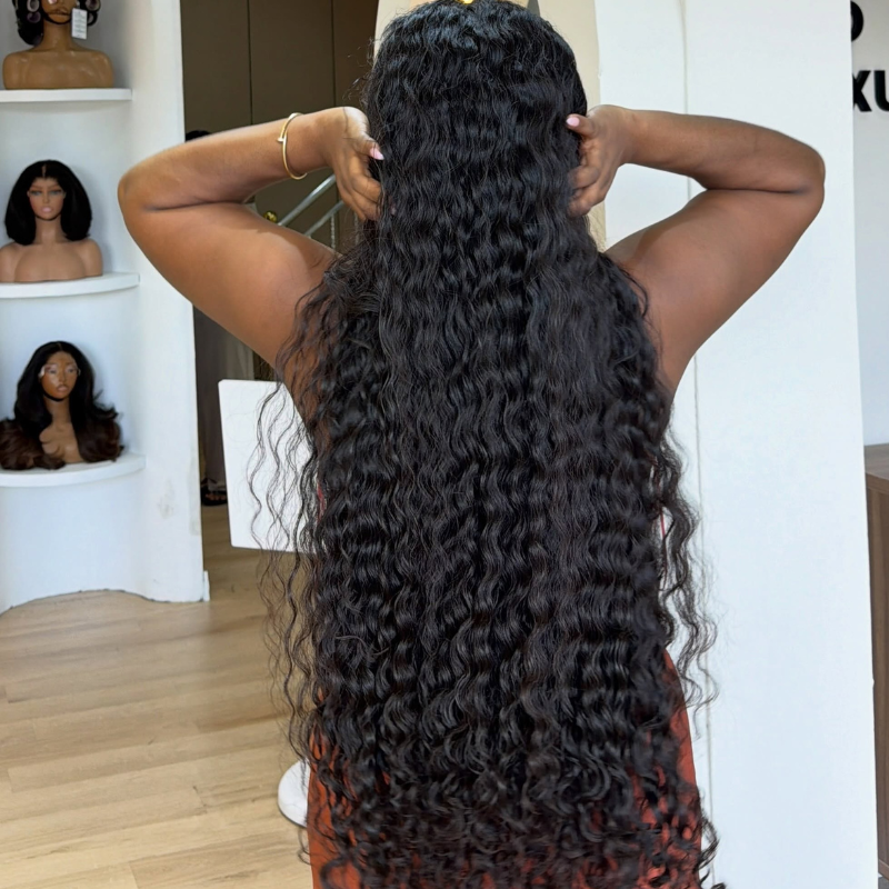 SWAY 42 40 inch Long Knee Length Deep Wave 400 Density Full Thick 13x4 Lace Front Human Hair Wigs