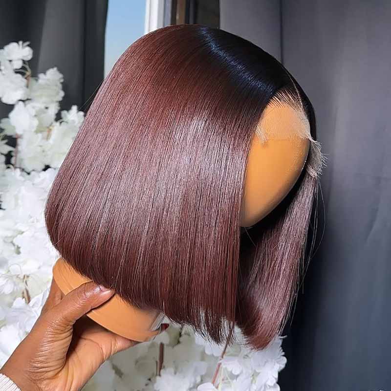 SWAY 8 10 12inch Short Bob Chestnut Burgundy Red Chocolate Brown Elegant 13x4 Lace Frontal Human Hair Wigs