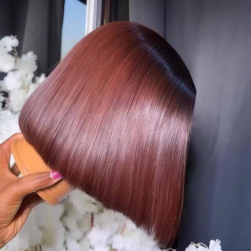 SWAY 8 10 12inch Short Bob Chestnut Burgundy Red Chocolate Brown Elegant 13x4 Lace Frontal Human Hair Wigs