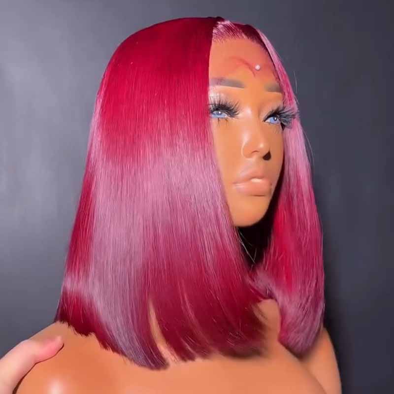 SWAY 8 10 12inch Short Bob Chestnut Burgundy Red Chocolate Brown Elegant 13x4 Lace Frontal Human Hair Wigs