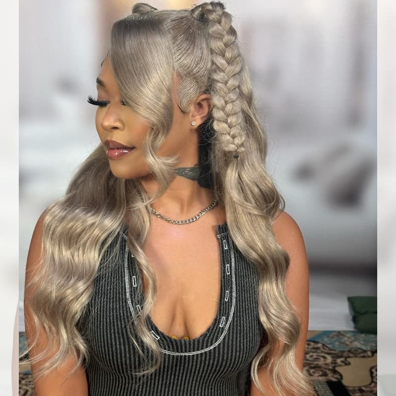 SWAY Ash Teal Blonde 13x4 Lace Front Virgin Human Hair Wigs 200 Density