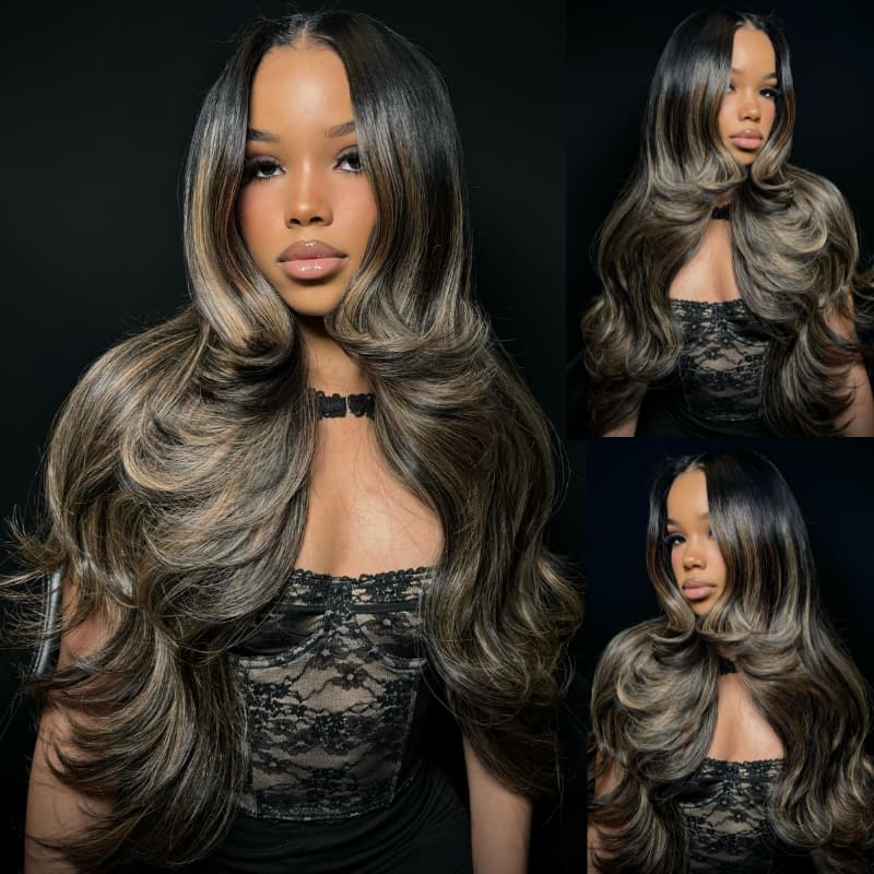 Pelucas de cabello humano ondulado con encaje frontal SWAY, color gris, densidad 200, 13x4 