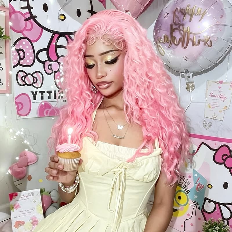 SWAY Birthday Pastel Cotton Candy Pink 13x4 Lace Front Human Hair Wigs